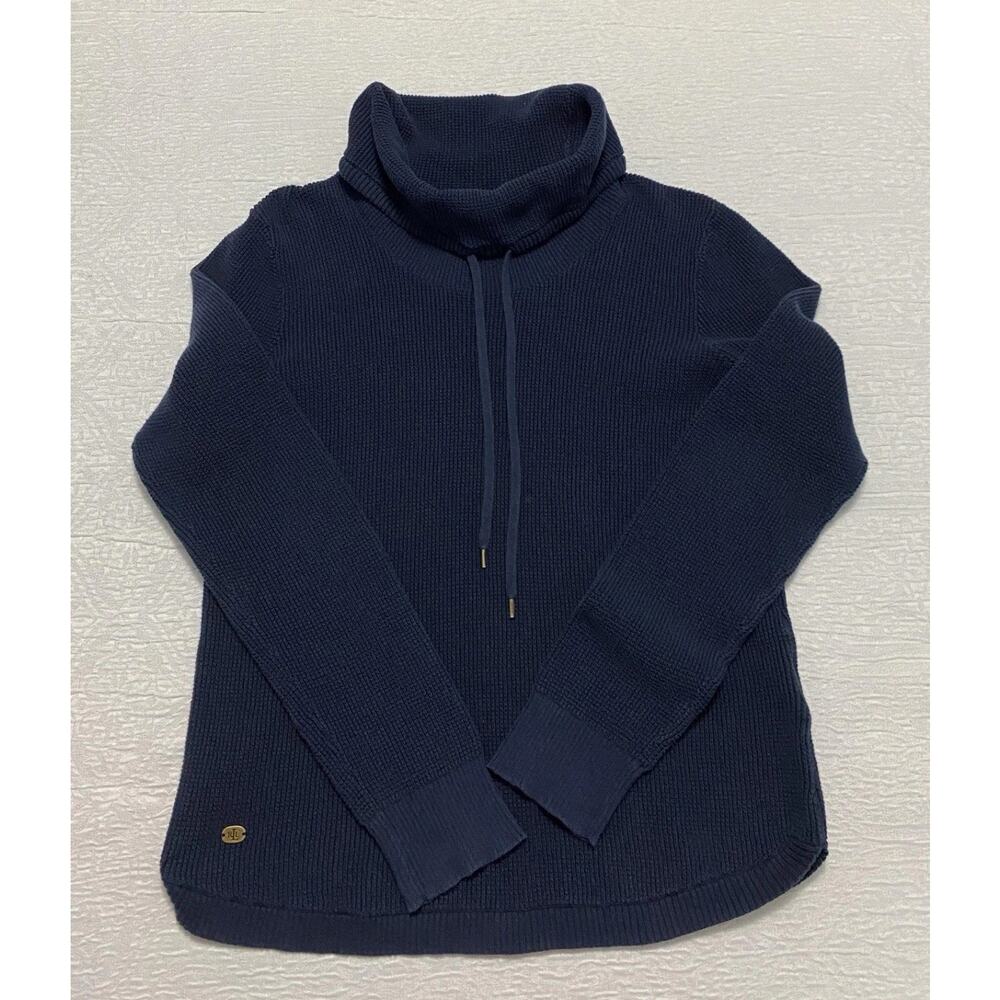 Lauren Ralph Lauren Women's Navy Textured Drawstring Turtleneck Sweater Large